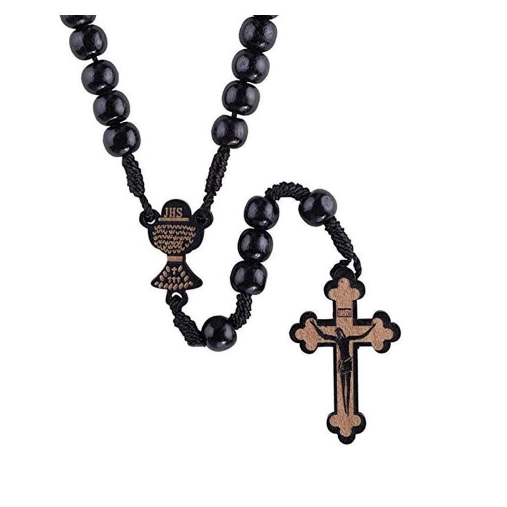 12 pcs Black Wooden Communion Cord Light-weight Rosary Favors Chalice Rosario